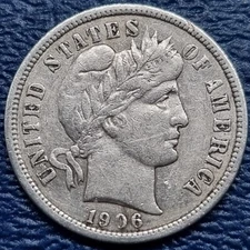 1906 Barber Dime 10c Better Grade XF #72337