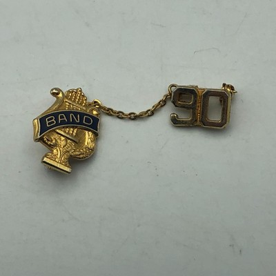 Vintage School Award Band Lyre Lapel Pin w/Chain + ''90'' or ''06'' Pin Unsure /