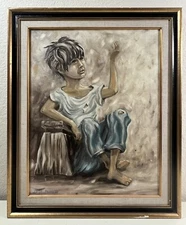 VTG Painting Street Urchin Waif Beggar Boy by Keith Farris 1966