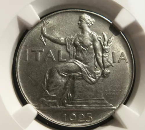 ITALY 1 Buono lira 1923 NGC MS 62 UNC King Vittorio Liberty Nickel Graded Shield