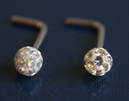 AB Ferido Shamballa Crystal Disco Ball Nose Stud Earing Body Piercing Bar Ring - Picture 3 of 10