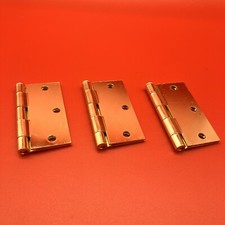 Lot Of 3 Polished Brass Hinges 3.5 x 3.5 x 1/4 Square Edges NO SCREWS
