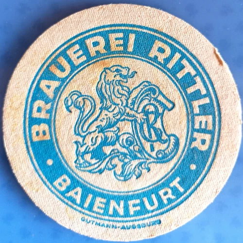 Old thick beer mat VK brewery Rittler Baienfurt around 1935 with imprint