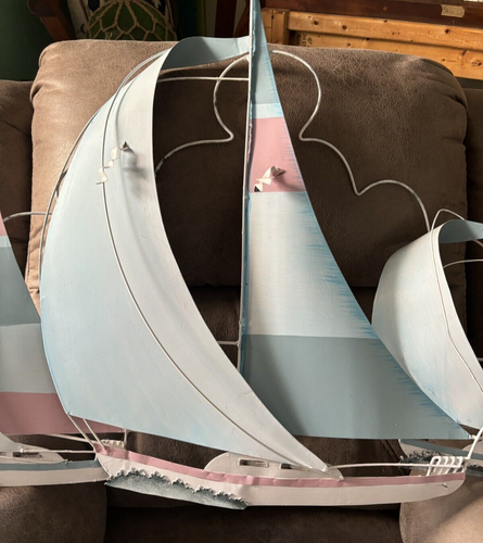 Sailboat Regatta 3D Metal Sculpture Wall Art signed Joanne Ferrara 34"x25" - Picture 3 of 7