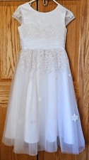 junior bridesmaid/first communion dress with tulle appliques white fully lined