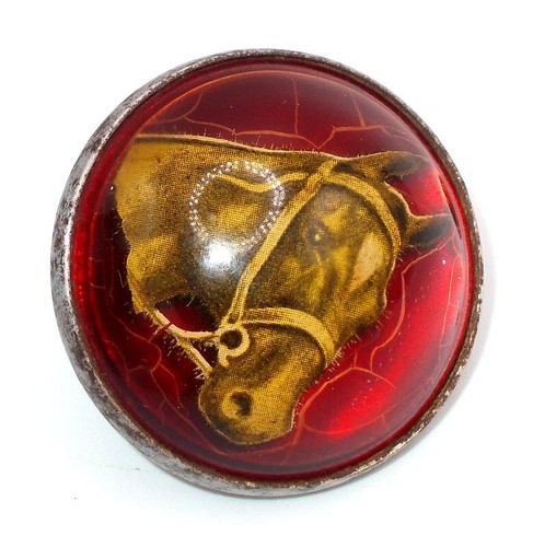 Antique Vintage Bridle Rosette Button Glass Horse Head Red Antique Single 1 3/4" - Picture 2 of 9