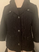 CHICOS BLACK CRINKLE 3/4 COLLARED JACKET BLAZER SIZE 1 MUST SEE PICTURES NWOT