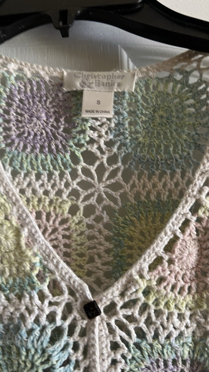 Christopher & Banks S Crochet Cardigan Sweater Small Granny Square