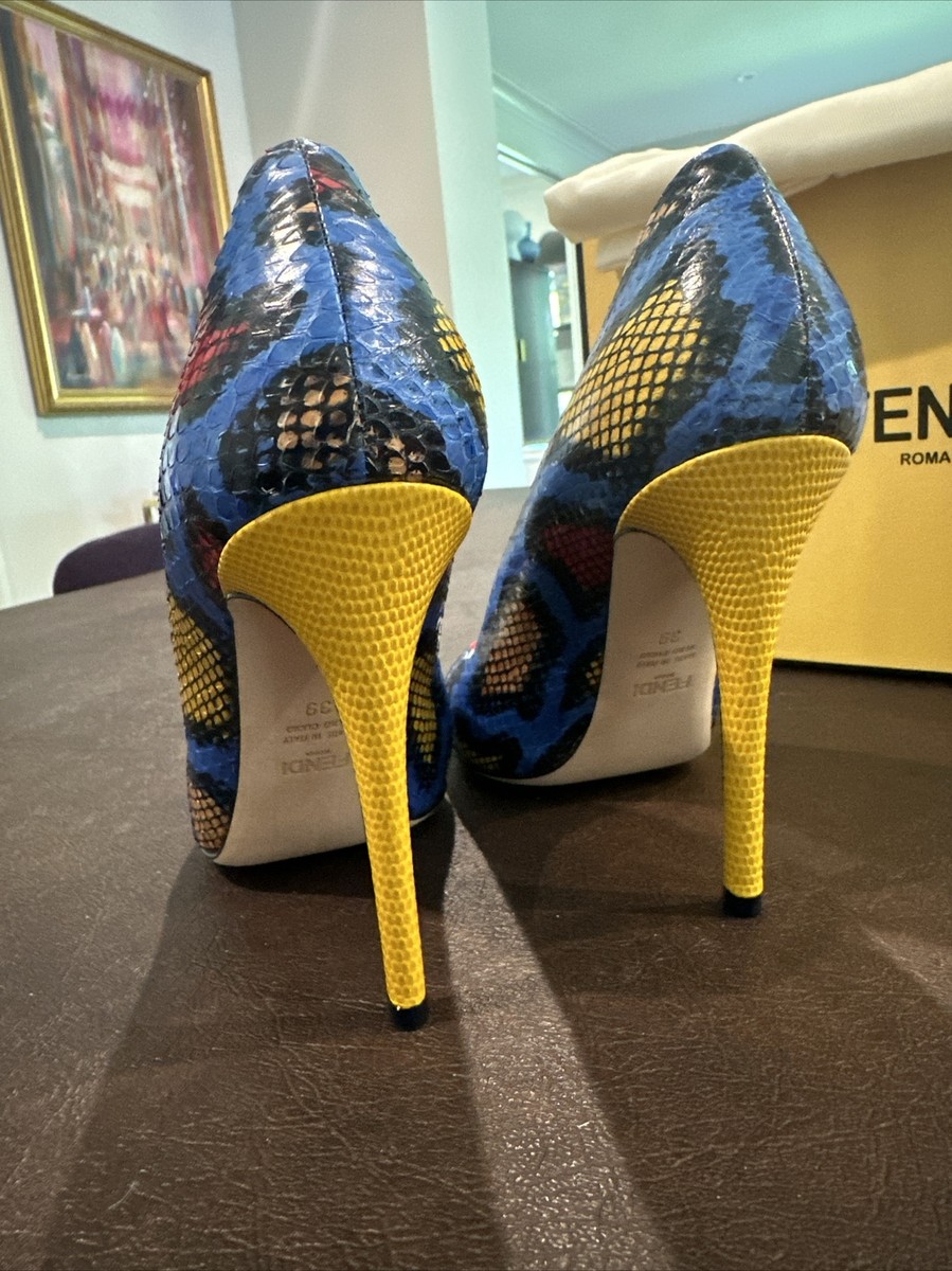 Fendi Roma Stiletto Pumps Shoes 39 EU 9 US MultiColor Python
