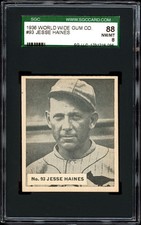 1936 V355 World Wide Gum #93 Jesse Haines (St. Louis Cardinals) SGC 8 POP 1