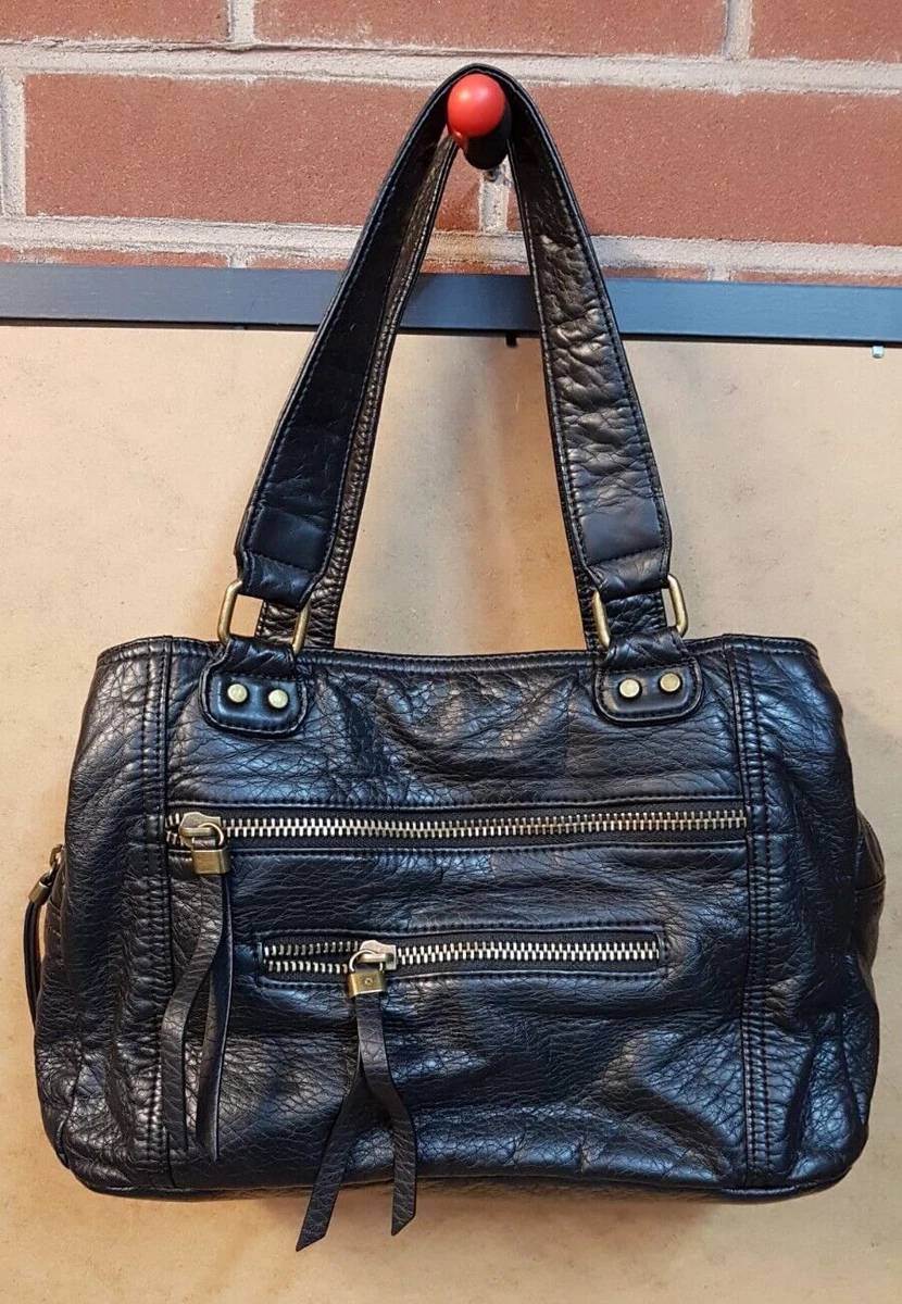 M S Collection Women s Black Zipper Patent Leather Shoulder Bag