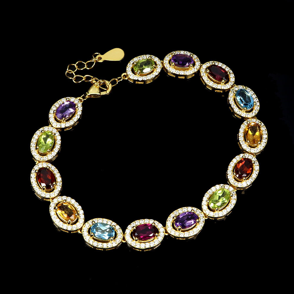 925 Sterling Silver Bracelet Oval Citrine 6x4mm Amethyst Topaz Gemstone Jewelry