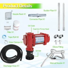 12V DC fuel transfer pump w/ Nozzle Kit for Gasoline Diesel 15GPM Red