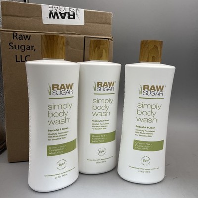 3 Pack Raw Sugar Sensitive Skin Body Wash - Green Tea, Cucumber, Aloe Vera 25oz