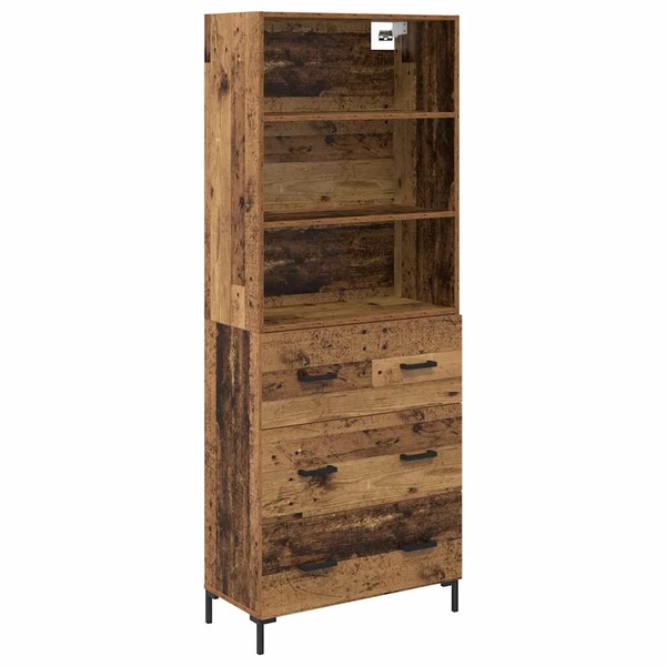 Highboard Altholz Massivholz 69,5X34X180 Cm Rustikal Schrank-image