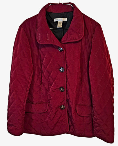 Geoffrey Beene, Geoffrey Beene Sport Women’s L Burgundy Quilted Jacket Button Front Vintage