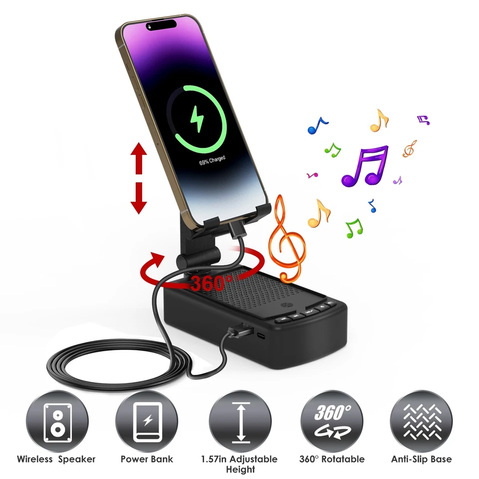 Suporte de telefone de carregamento dobrável com base antiderrapante para telefone tablet para escritório em casa - Imagem 4 de 4