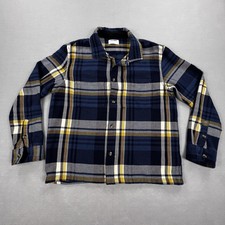Old Navy Shirt Mens Large Blue Yellow Plaid Long Sleeve Heavyweight Cotton