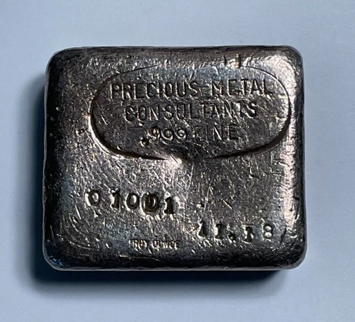 Vintage 11.18 oz .999 Fine Silver Precious Metals Consultant Poured Bar, #01001