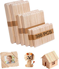 300 Pcs Natural Birch Craft Sticks - 3 Assorted Widths  Lengths for Advanced DI