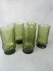 5 Vintage Anchor Hocking Rainflower Avocado Green Tumbler Glasses 6" MCM