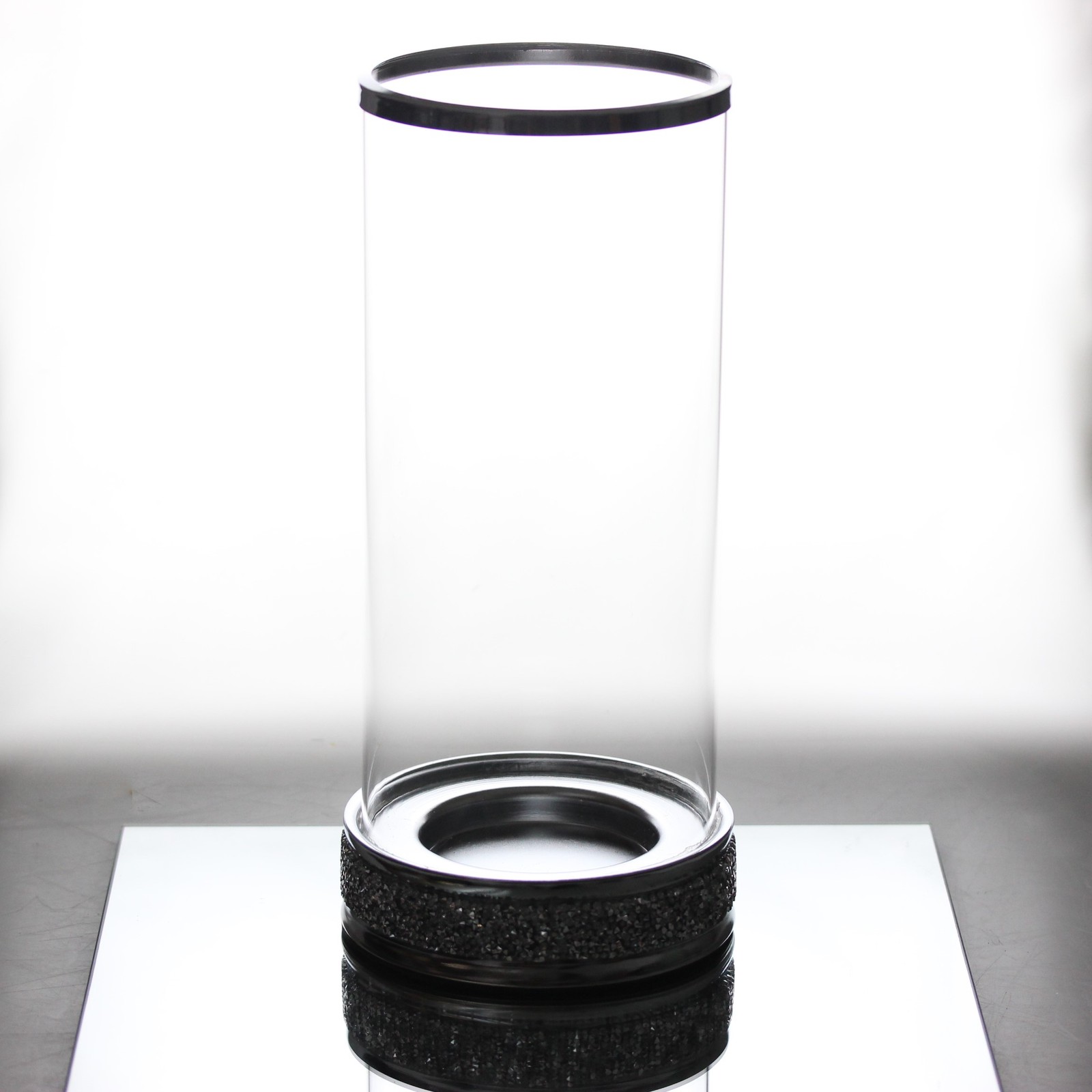 30cm Glass Candle Holder Sparkling Crystal Diamante Style Pillar Tealight Votive