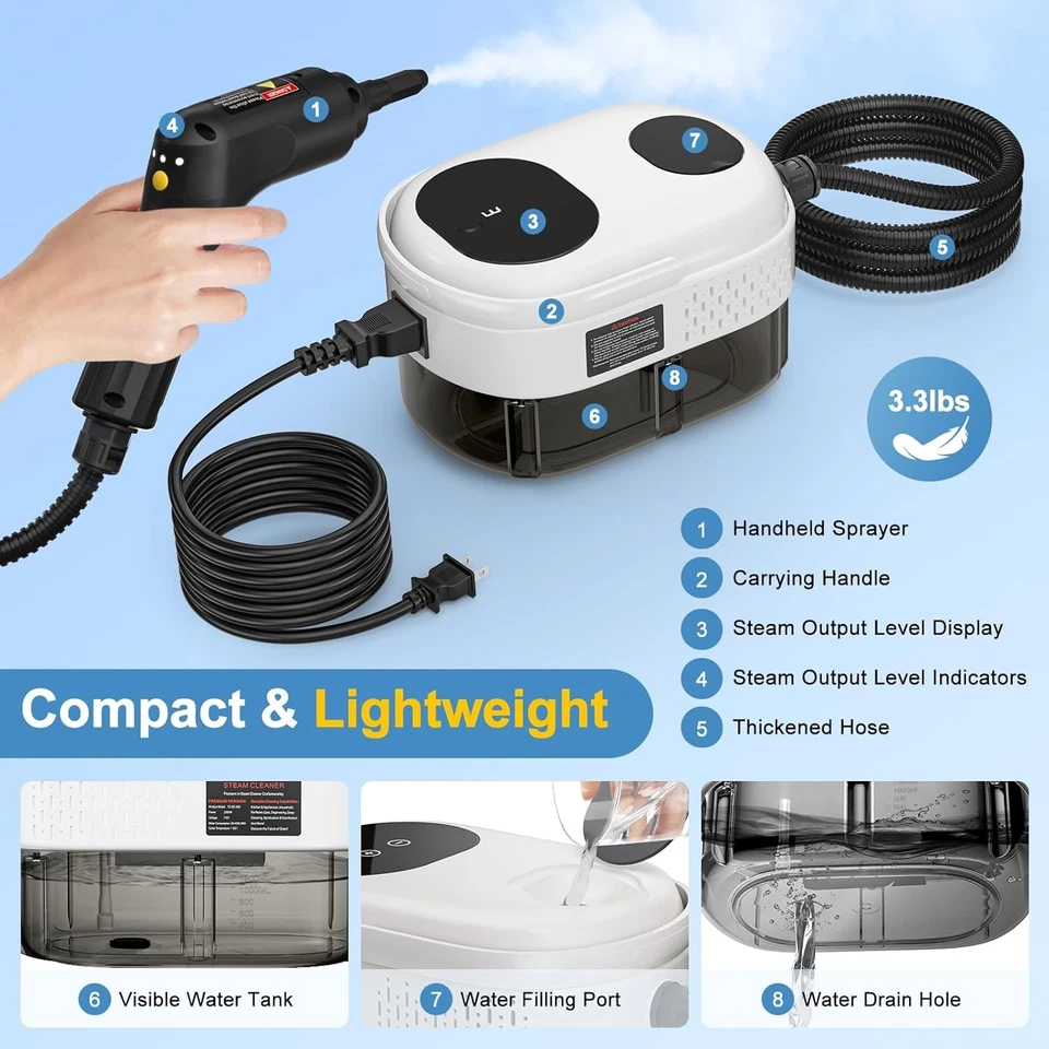 Limpiador de vapor portátil de alta temperatura máquina de limpieza doméstica presurizada 2500 W Foto 3 de 4
