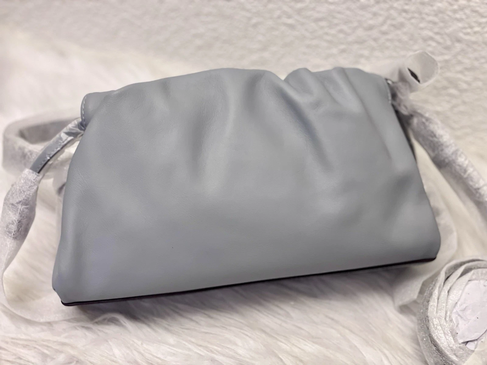 WANDLER Pochette Coach Faye tracolla X Body nuova con etichetta con ruching CV529 in pelle GRIGIO BLU