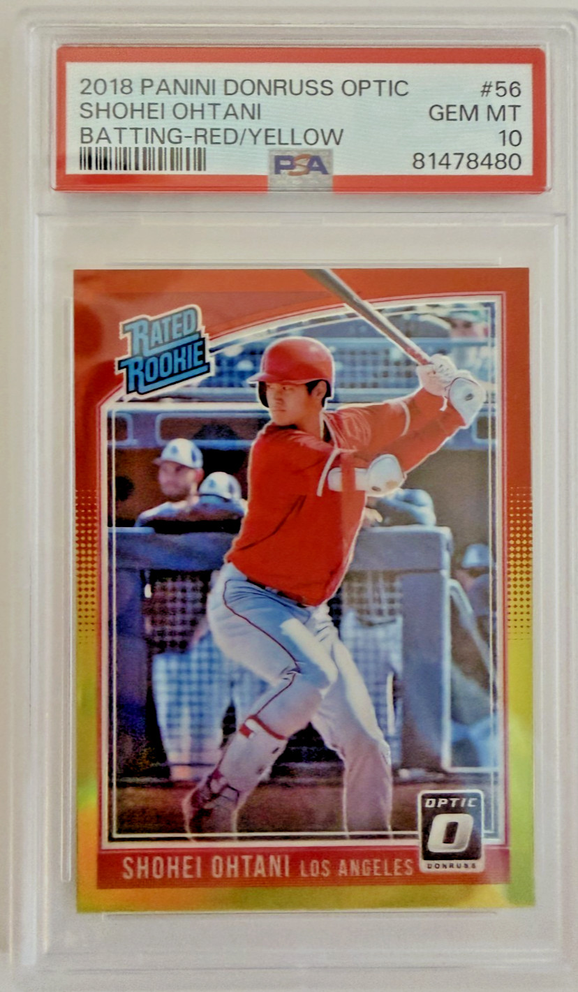 Shohei Ohtani 2018 Donruss Optic Batting Red/Yellow Refractor #56 Rookie PSA 10