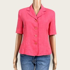 Vintage Talbots Coral Pink Irish Linen Fitted Short Sleeve Blazer Jacket Size 4
