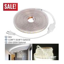 5050 LED Strip Light Flexible Tape Lighting Rope Home Outdoor With US Plug 110V