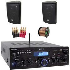 Pyle 200W FM Radio Bluetooth Stereo Receiver, 2x 4" 200W Speakers, Banana Plugs