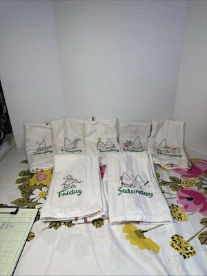 Embroidered Festive Christmas Cotton Sunday-Saturday Kitchen Dish Towels.