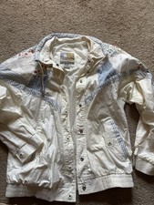 Vintage CS 80's Floral White preppy Windbreaker snap close Women's Size medium