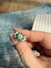 Stunning Vintage Cluster Emerald & Diamond Ring 18ct Gold Size N