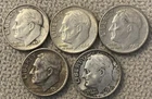 Lot of 5 Circulated Roosevelt Dimes 10C US Coins 1951, 1959, 1961, 1963, 1964
