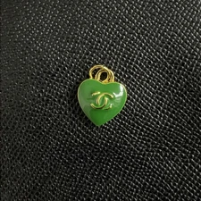 Gold & Green Heart Chanel 17mm Zip Pull Charm Designer Button 1PC 💚