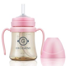 GROSMIMI Spill Proof Magic Sippy Cup w/ Straw  Handle, 6oz, PPSU, BPA-Free, Pin