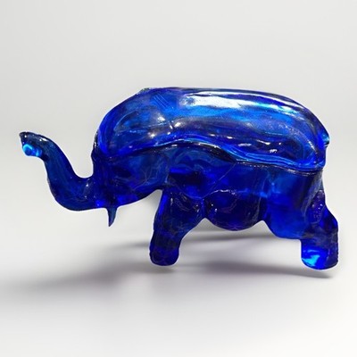 Vintage BLUE ELEPHANT Depression Glass Figure Figurine Trinket Storage Box