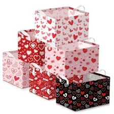 6 Pcs Valentine's Day Storage Baskets Empty Red White Pink Heart Collapsible