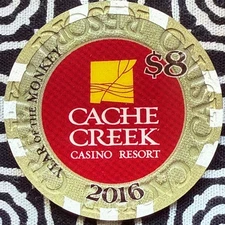 Cache Creek $8 #0672 YoT Monkey Brooks, California Casino Chip V1123