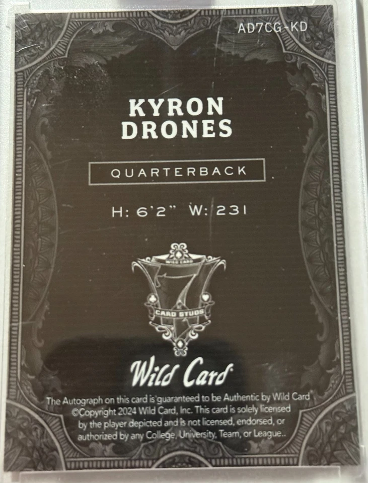 🔥 Kyron Drones Autographed 1st Trading Card 2024 7 Card Studs 1/1 - Virginia 🔥 - Image 2 of 2