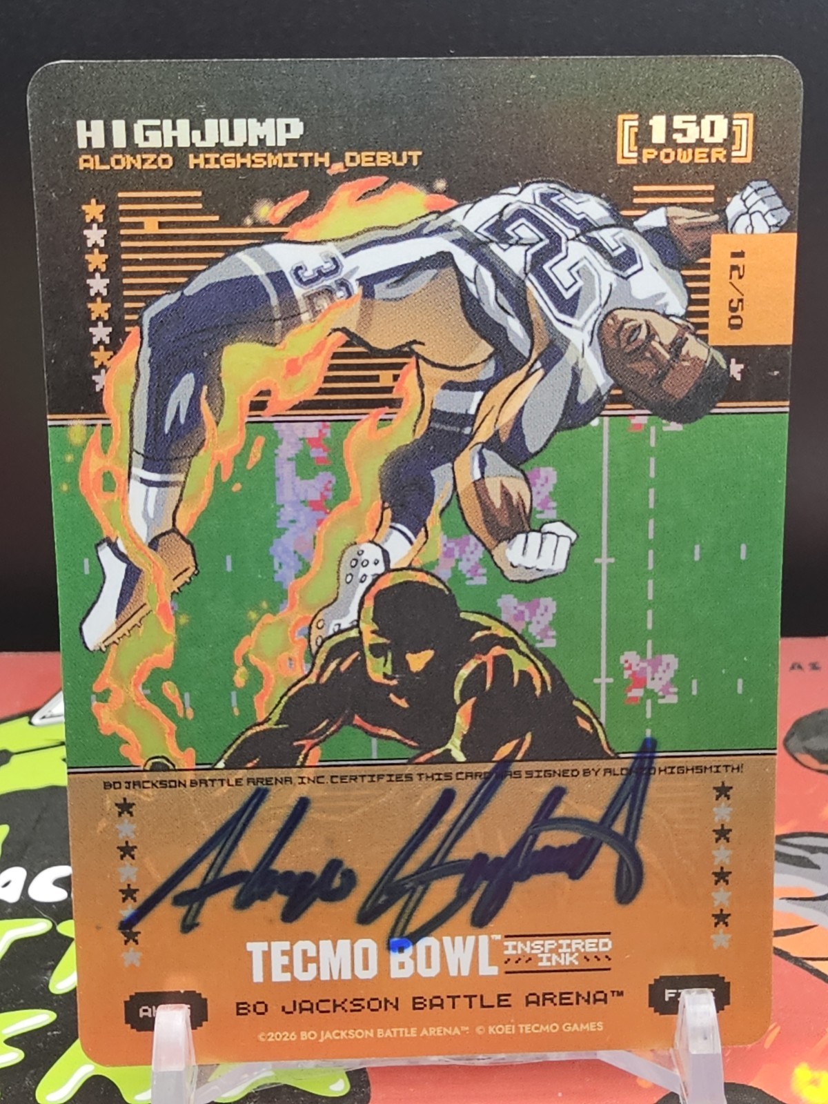 HIGHJUMP/ALONZO HIGHSMITH 2026 Bo Jackson Battle Arena Tecmo #AHA5 Fire Auto /50