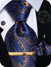 Ties for Men Silk Blue Tie and Pocket Square Sets Wedding Party Paisley Neckt...