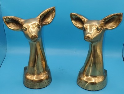 Vintage massive Messing Hirschkopf Buchstützen MCM Rehkitz Reh Bambi 6,5'' schwer 1,2 kg