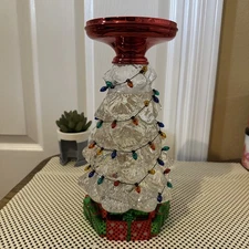 Bath & Body Works WATER GLOBE CHRISTMAS TREE 3 Wick PEDESTAL Candle Holder