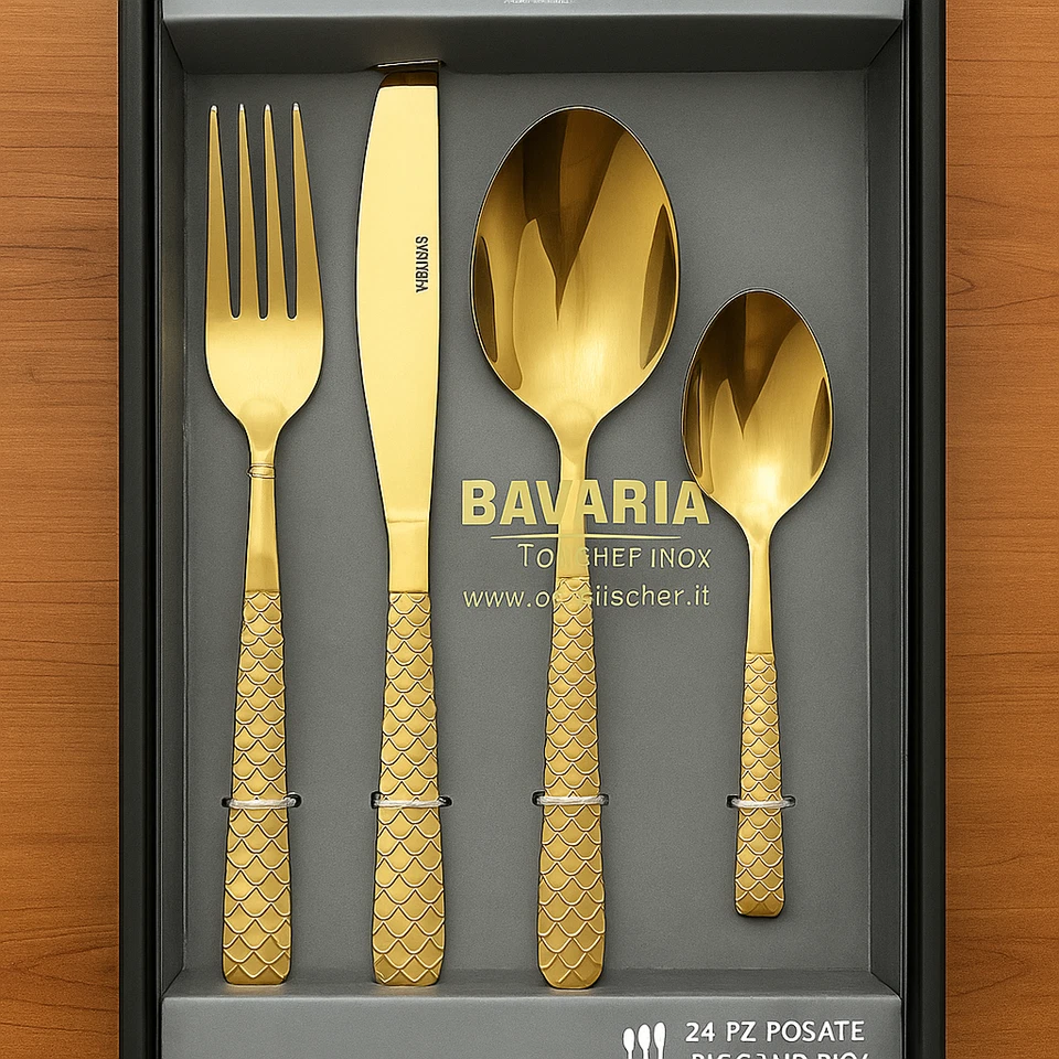Set Posate 24 Pezzi Bavaria Ottingher Acciaio Inox Design Elegante Oro/Argento - Immagine 4 di 4