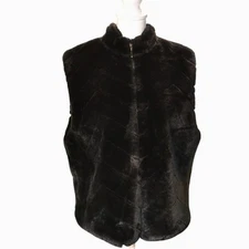 Preston & York Women’s Black Faux Fur Zip Vest Size L Soft Plush Winter Layer