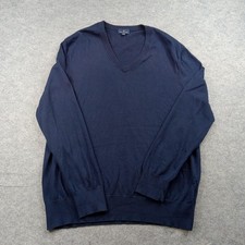 Brooks Brothers Sweater Mens Large Blue Cotton V Neck Knit Pullover Lightweight