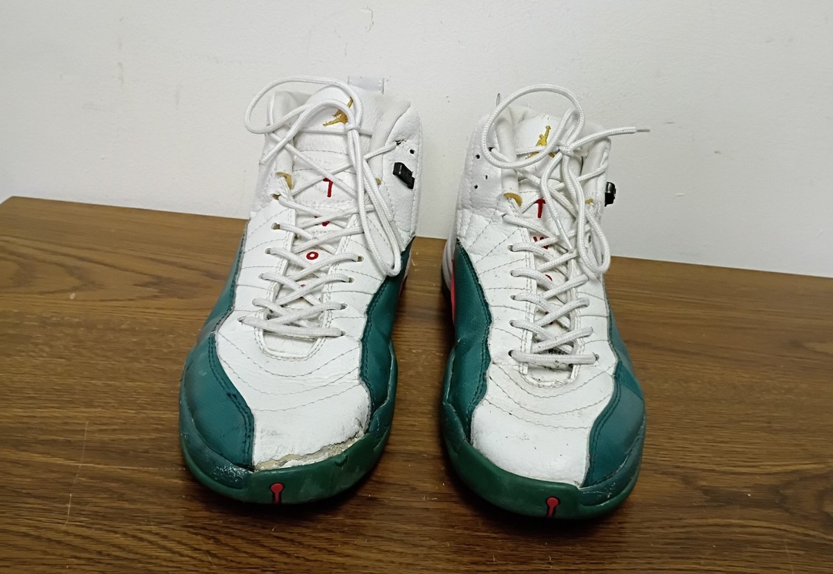 Nike Air Jordan 12 Retro White & Green Sneakers Men display picture 1